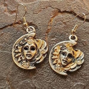 Vintage Silver-Tone Venetian Mask Earrings with Rhinestones